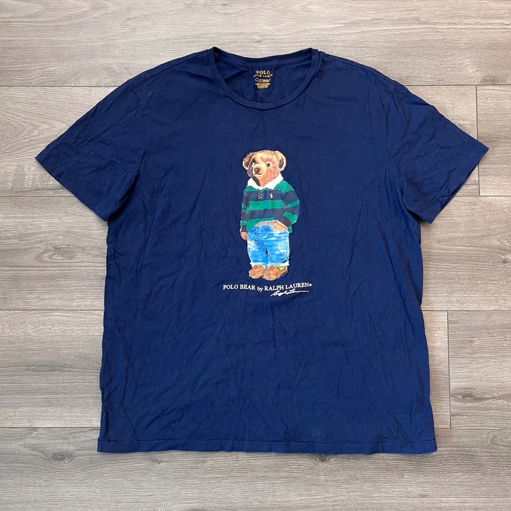 Polo Ralph Lauren Polo Bear Navy Blue T-Shirt Mens Large Rugby Shirt Graphic